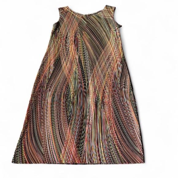 Women’s Colorful Plissé Midi Dress Size M Sleeveless A-Line Dress Scoop Neck y2k - Picture 1 of 6